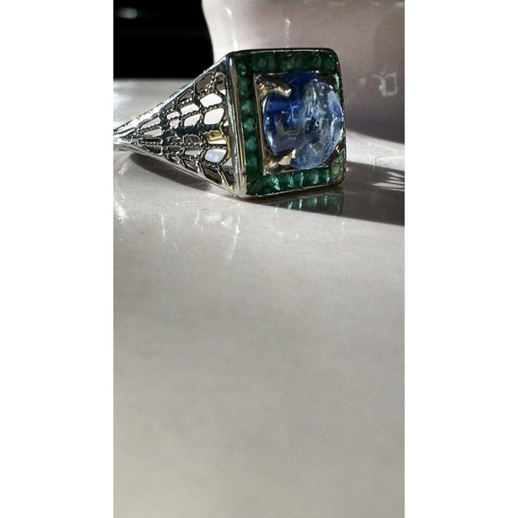 Art deco ANTIQUE CIRCA 1920 WHITE GOLD AND SAPPHIRE RING - Picture 9 of 9